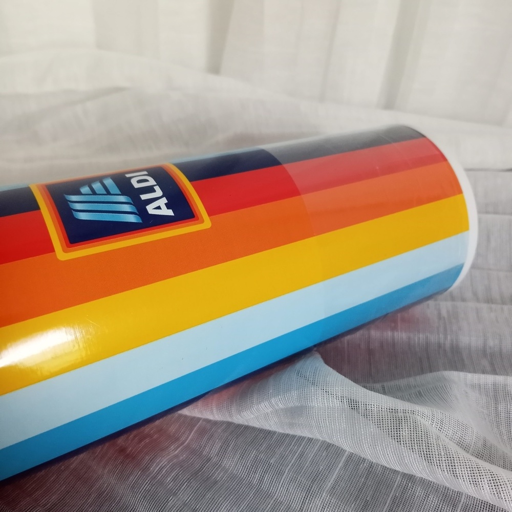 ALDI Super Fan Stainless Tumbler NEW Rainbow Striped 2023 To Go Mug 24oz NWT - Picture 3 of 5